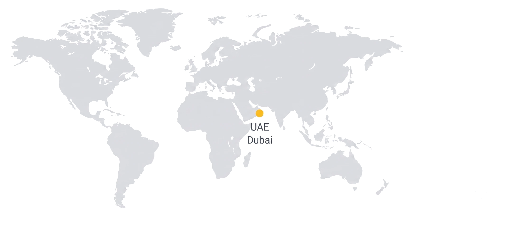 World map marking Dubai in the United Arab Emirates